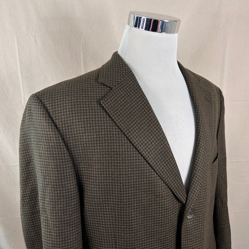 Jack Victor 46L Vitalewood Sport Coat 100% Wool Brown Houndstooth Three Button